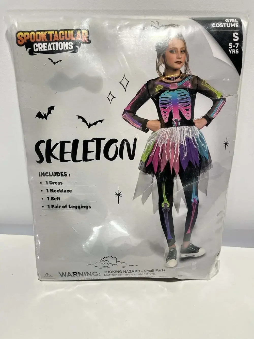 Spooktacular Creations Halloween Girls Skeleton Costume Rainbow Small size 5-7